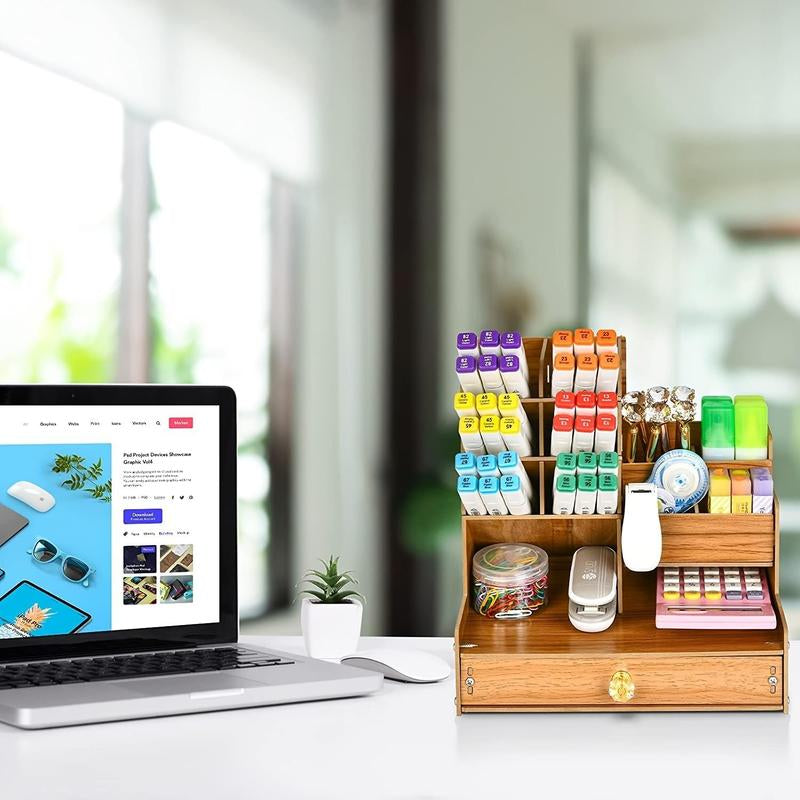 Multi-Functional Wooden Desktop Organizer – Perfect for Art Supplies & Stationery