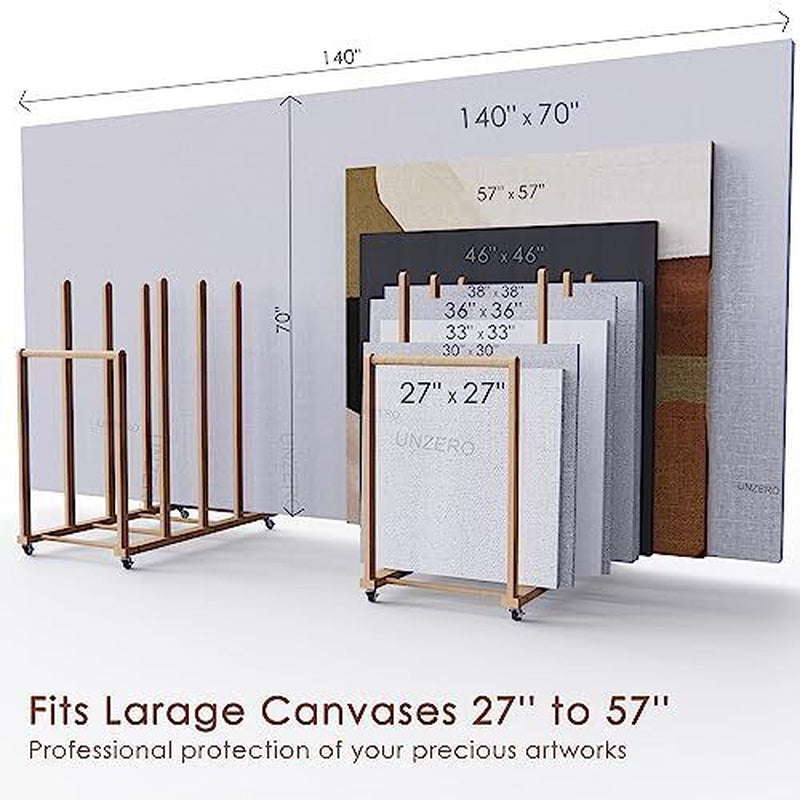 Elegant Beech Wood Canvas Storage Rack with Wheels – Studio-Grade Organizer Art Canvas Storage 21.5"D X 39.5"W X 42"H 