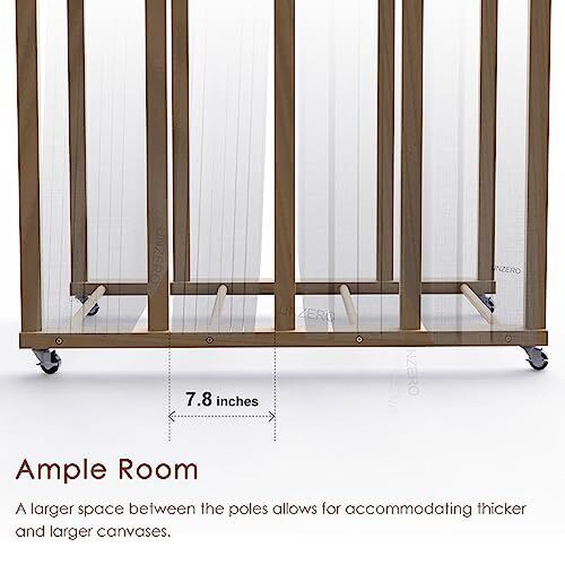 Elegant Beech Wood Canvas Storage Rack with Wheels – Studio-Grade Organizer Art Canvas Storage 21.5"D X 39.5"W X 42"H 