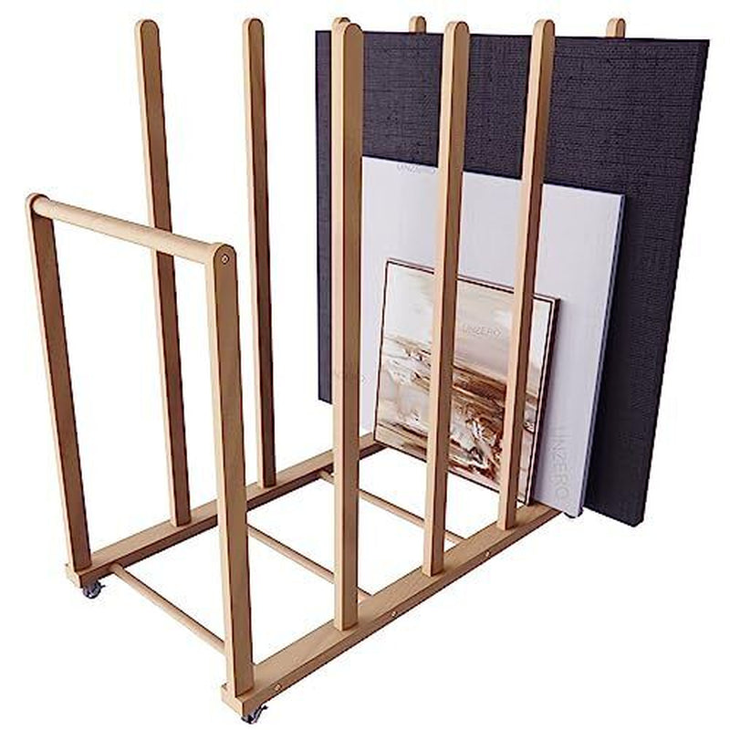 Elegant Beech Wood Canvas Storage Rack with Wheels – Studio-Grade Organizer Art Canvas Storage 21.5"D X 39.5"W X 42"H 