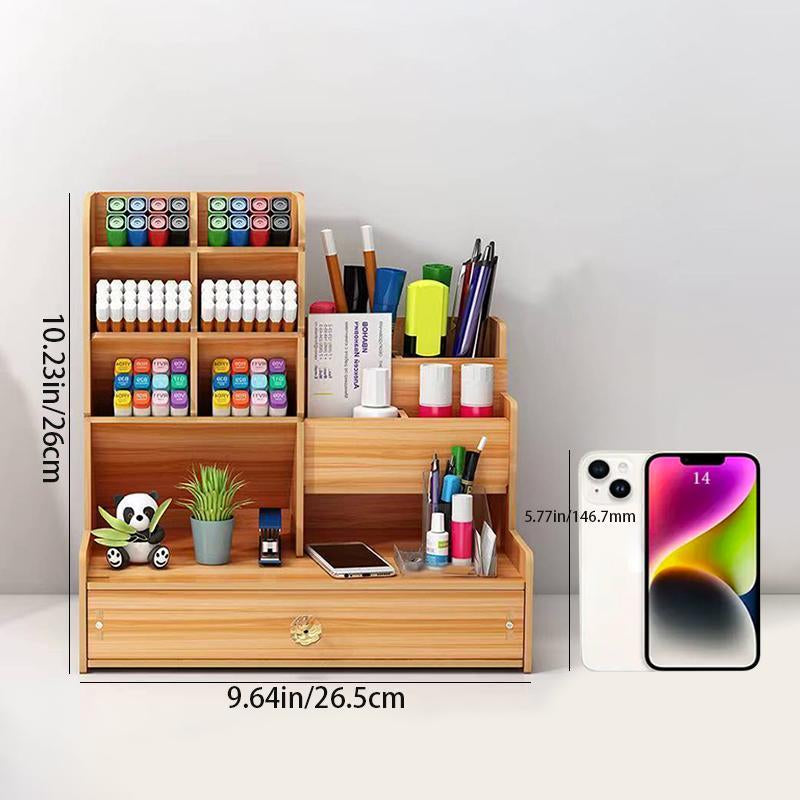 Multi-Functional Wooden Desktop Organizer – Perfect for Art Supplies & Stationery