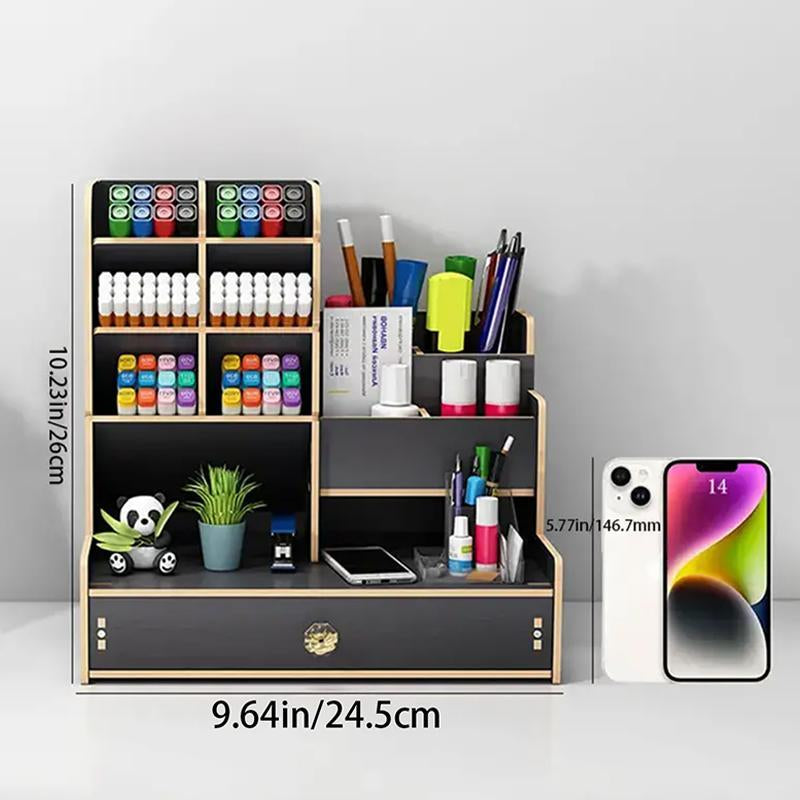 Multi-Functional Wooden Desktop Organizer – Perfect for Art Supplies & Stationery