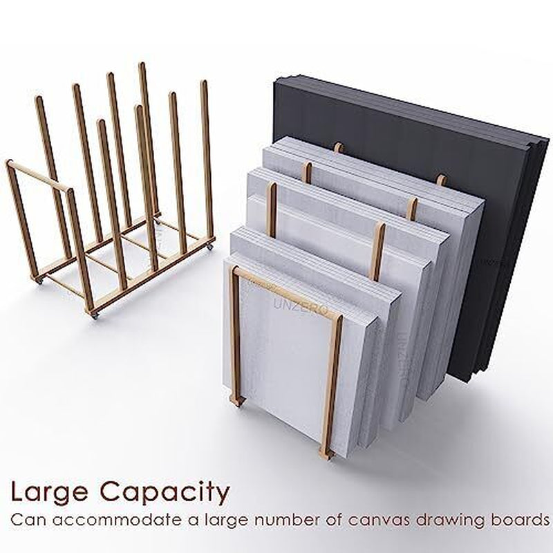 Elegant Beech Wood Canvas Storage Rack with Wheels – Studio-Grade Organizer Art Canvas Storage 21.5"D X 39.5"W X 42"H 