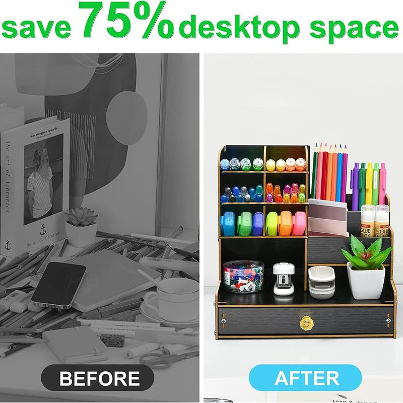 Multi-Functional Wooden Desktop Organizer – Perfect for Art Supplies & Stationery