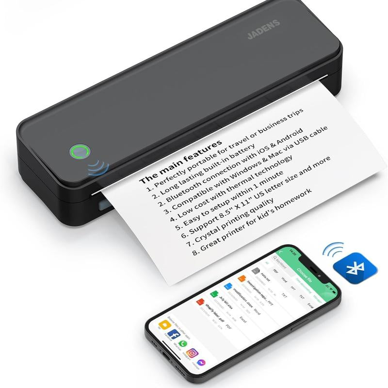 JADENS Portable Wireless Printer – Perfect for Travel & Versatility